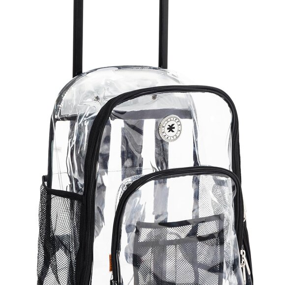 17" Rolling Clear Backpack Heavy Duty See Through Daypack with Wheels-Black - Picture 2 of 7
